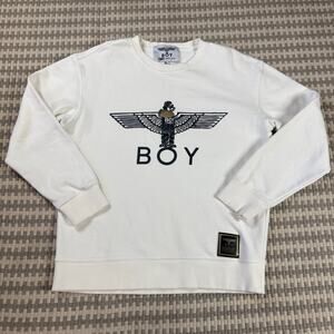 BOY London White Eagle Logo Graphic Crewneck Sweatshirt Women Sz L Preowned